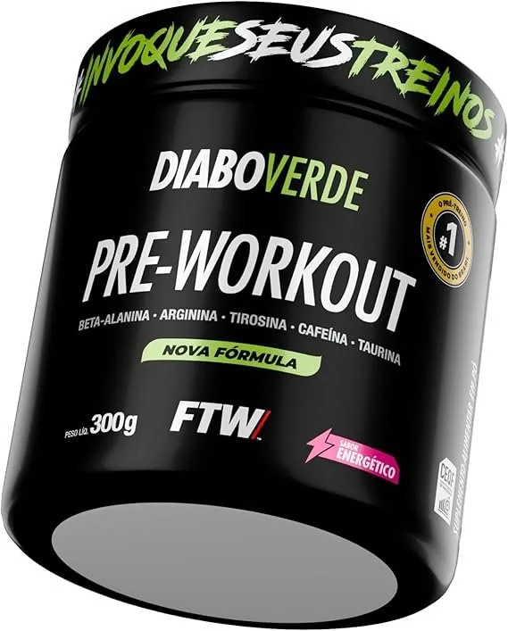 FTW Pré-Treino Diabo Verde em Pó com Cafeína, Aminoácidos Beta‑Alanina e Arginina para Treinos e Atividades Físicas – Pote 300 g (Energético)