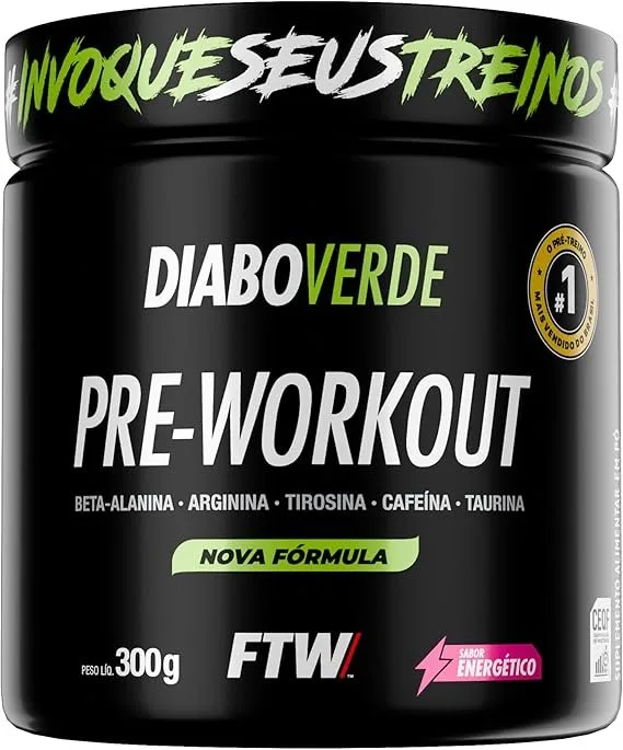 FTW Pré-Treino Diabo Verde em Pó com Cafeína, Aminoácidos Beta‑Alanina e Arginina para Treinos e Atividades Físicas – Pote 300 g (Energético)